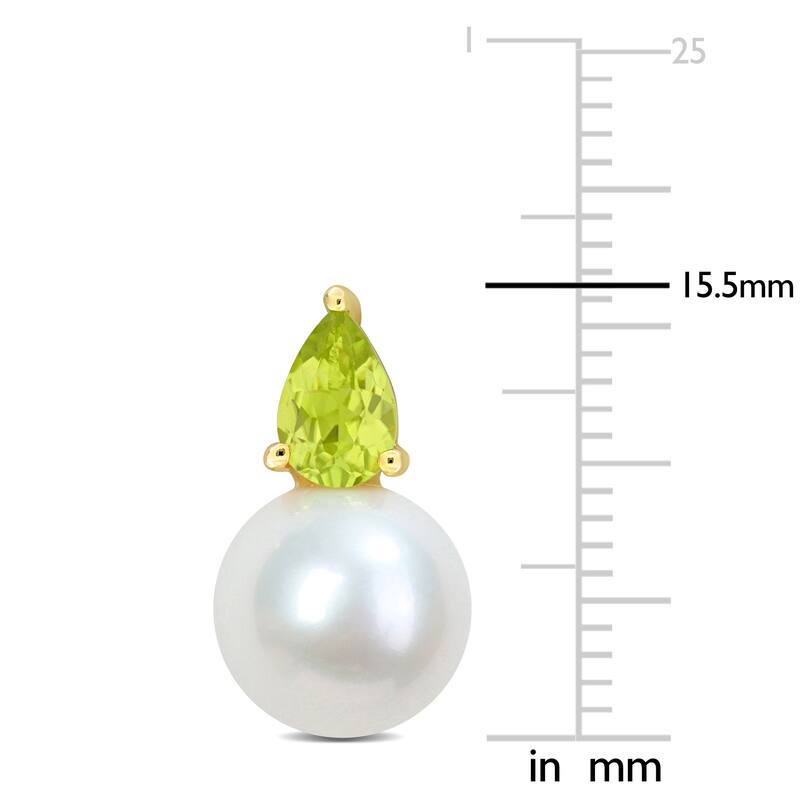 Miadora 4/5ct TGW Peridot and 8.5-9mm Cultured Freshwater Pearl Earrings Yellow Silver - 15 mm x 8.7 mm x 8.7 mm