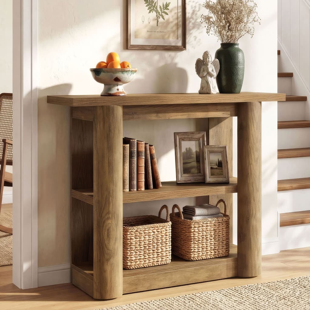 3 Tier Farmhouse Console Table, 47 Inch Small Entryway Table with Storage Shelves for Living Room, Foyer