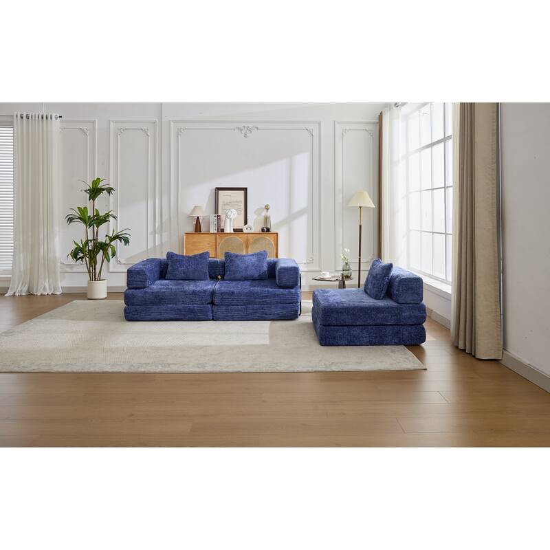 Chenille Fabric Compression Sofa, Boneless Modular Sectional Sofa, Convertible Floor Sofa Bed with Fixed-Shape Frame