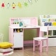preview thumbnail 8 of 8, Toddler Desk and Chair Set, Kids Writing Desk Study Table for Children with Whiteboard, Storage Cabinet, Child Furniture - Pink