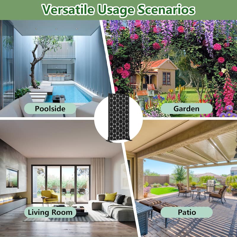 Modern Metal Privacy Screen Outdoor Decorative Partition with Stable Base Hanging Plant-Friendly Panel - 60"H x 30"W
