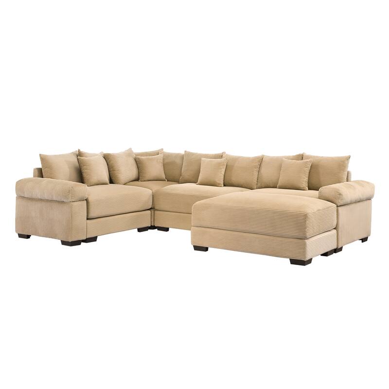 GDFStudio - Corduroy 5-Seater 116.9" Cloud Modular Sectional Couch with Ottoman