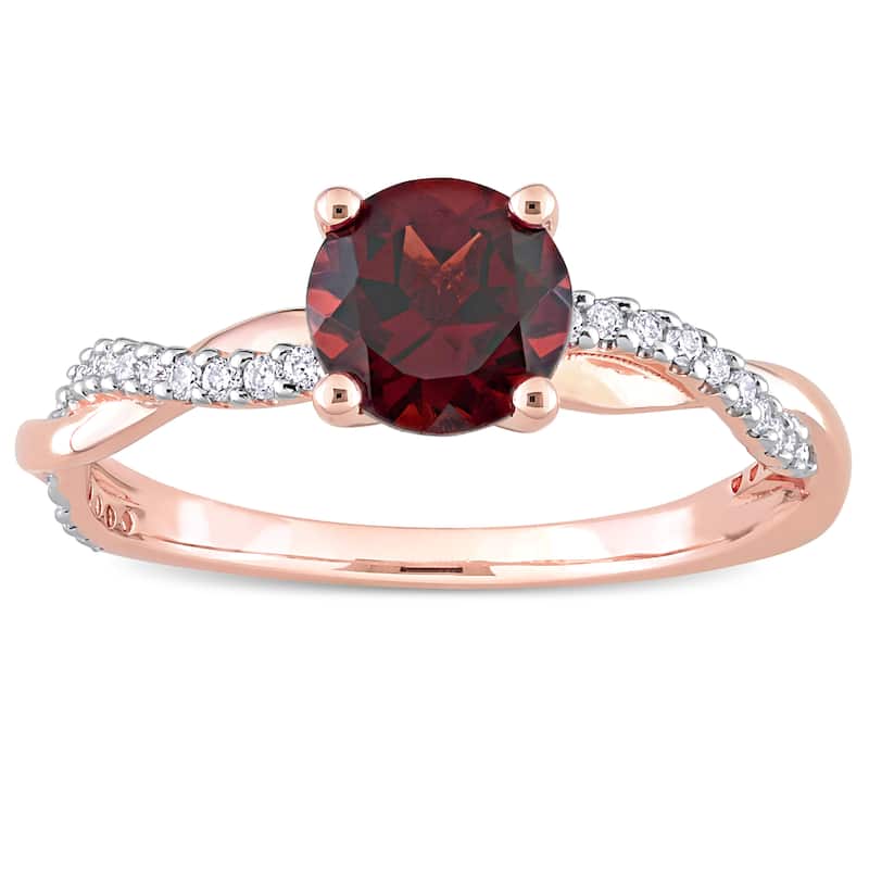 Miadora Garnet and 1/6ct TDW Diamond Crossover Birthstone Ring in 14k Rose Gold