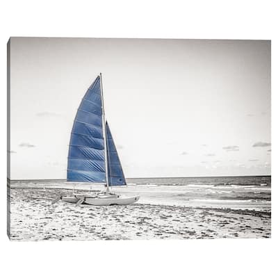 Blue Catamaran B&W by Flo Minton Canvas Art Print
