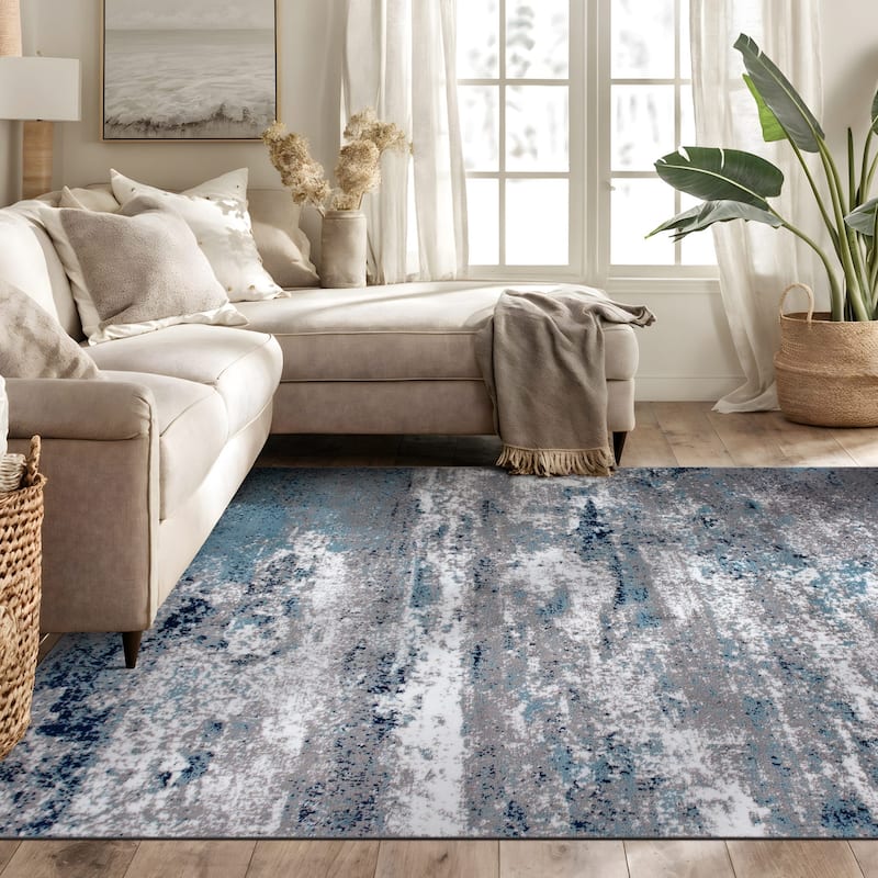 World Rug Gallery Distressed Abstract Watercolor Area Rug