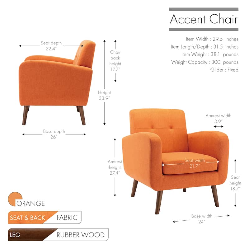 Porthos Home Ezio Fabric Accent Chair with Rubberwood Legs