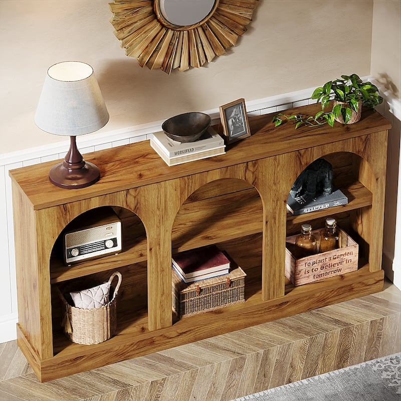 63-Inch Farmhouse Console Table with 3 Tier Storage