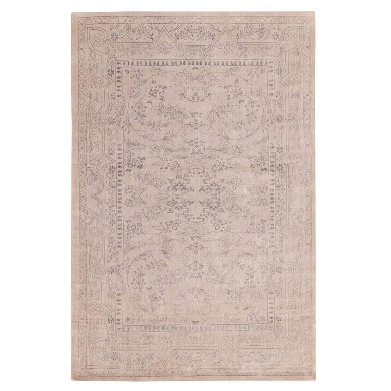 ECARPETGALLERY Hand Loomed Elysian Light Grey Viscose, Wool Rug - 6'8 x 10'0