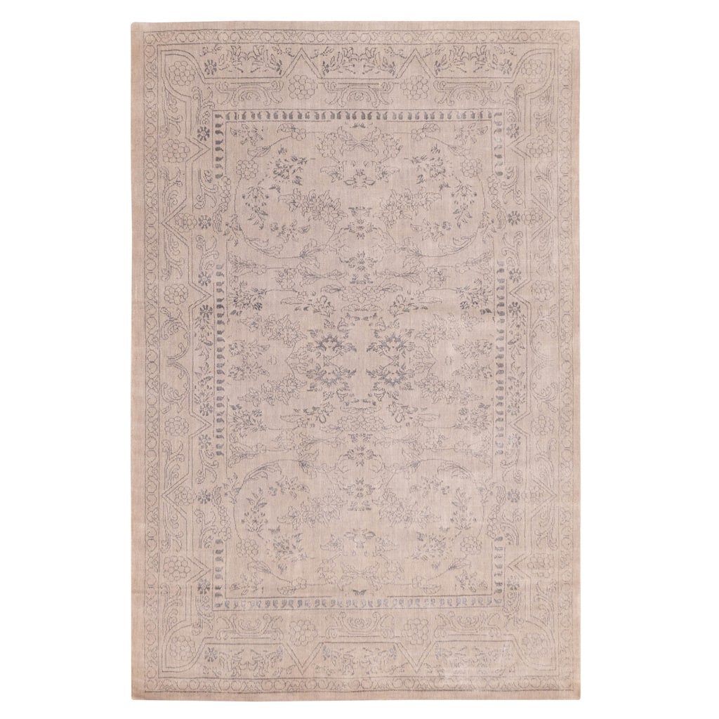 ECARPETGALLERY Hand Loomed Elysian Light Grey Viscose, Wool Rug - 6'8 x 10'0