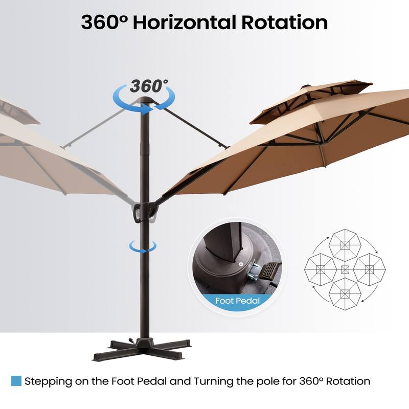 11.5 ft Round Patio Cantilever Offset Umbrella with 360-degree Rotation