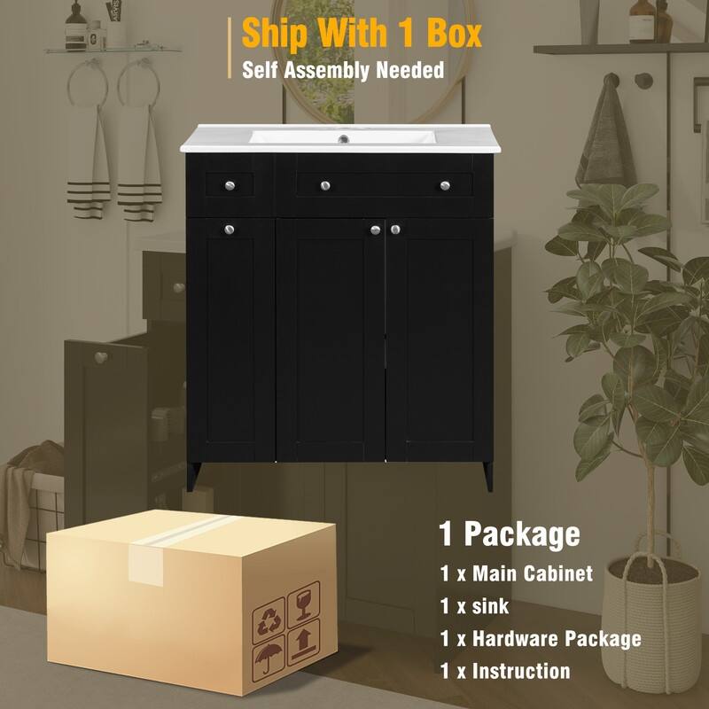 Modern 30-Inch Bathroom Vanity Cabinet with Easy-to-Clean Resin Integrated Sink in Blue
