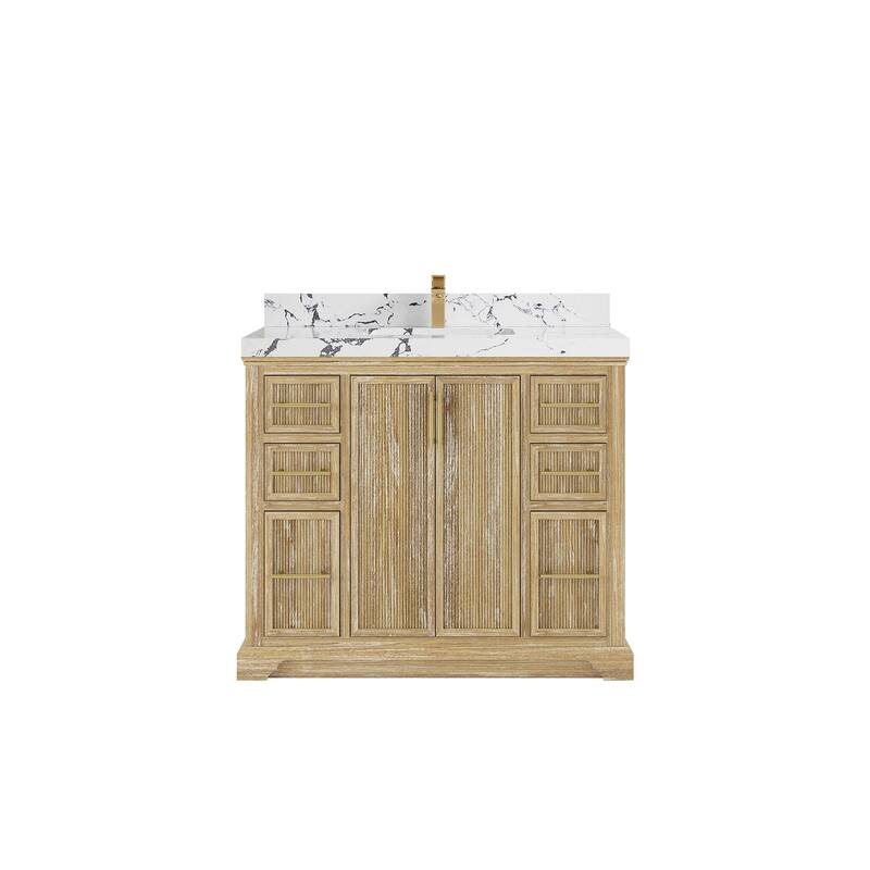 Willow Collections 42 x 22 Alys Solid Teak Wood Single Sink Bathroom Vanity with Quartz or Marble Countertop - 2"Viola Night - Whitewashed