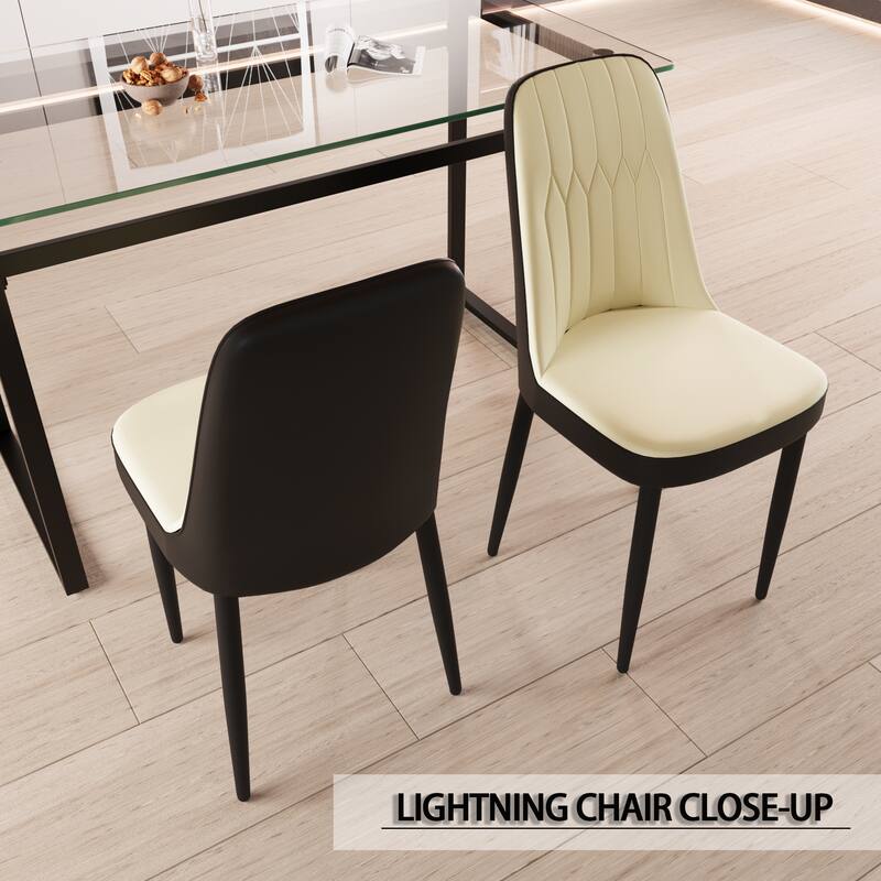 Modern Dining Set with Rectangular Glass Table & PU Upholstered Chairs