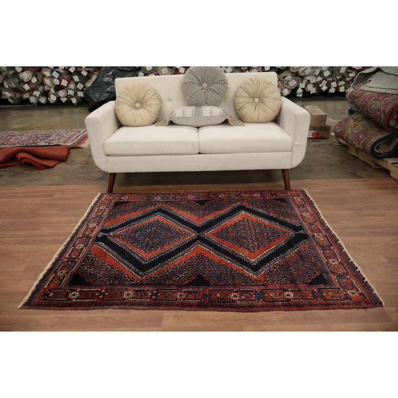Hand Knotted Oriental 100% Wool Carpet Traditional Geometric Oranges & Rust Afshar Area Rug - 5' 5'' X 4' 3''