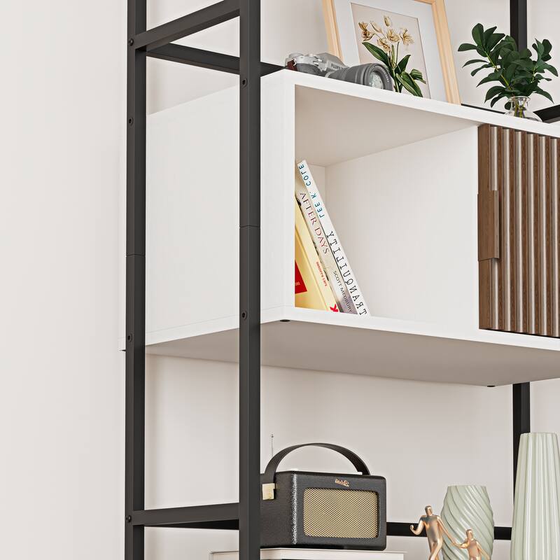 5-Tier Multifunctional Storage Shelf, Closed Back Cabinet with A Sliding Door