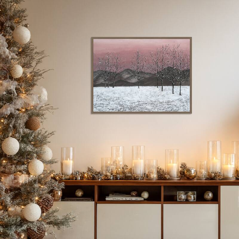 Sunset Snowfall II by Michael Willett (30 x 23 in.), Framed Canvas Wall Art Print - Sylvie Dark Gold