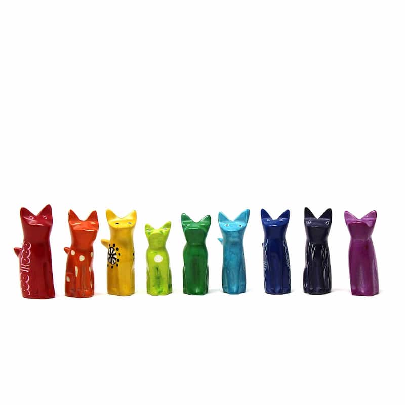 Tiny Sitting Cats Soapstone Sculptures - Assorted Pack of 5 Colors