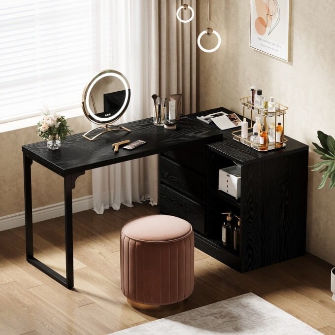 Stylish L-Shaped Vanity Desk, White Makeup Table