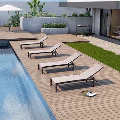 Crestlive Outdoor Pool Side Adjustable Aluminum Chaise Lounge Chairs Set of 4 - See Picture