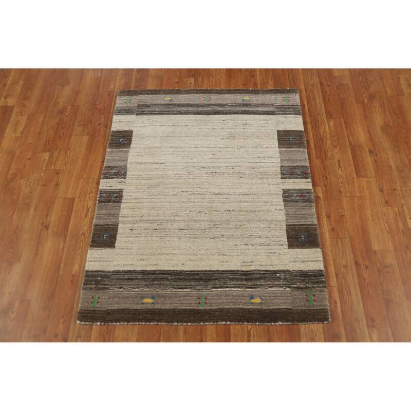 Gabbeh Indian Rug Handmade Tribal Beige Foyer Wool Carpet - 3'1" x 3'11"