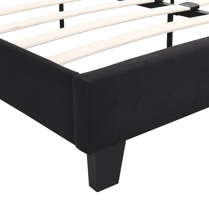King Size Upholstered Platform Bed with Linen Fabric Headboard for Bedroom