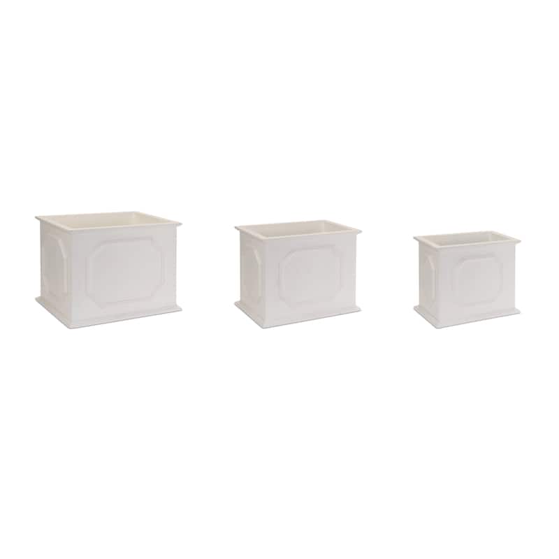 HomeRoots Set of Three White Wood Geometric Rectangular Planter Boxes - 13.00 in. x 11.10 in. x 8.25 in.