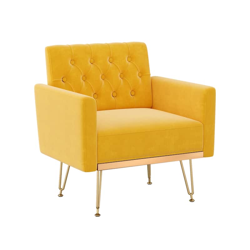 Teddy Armchair Single Sofa Modern Tufted Upholstered Side Reading Chairs with Arm and Gold Metal Leg for Living Room