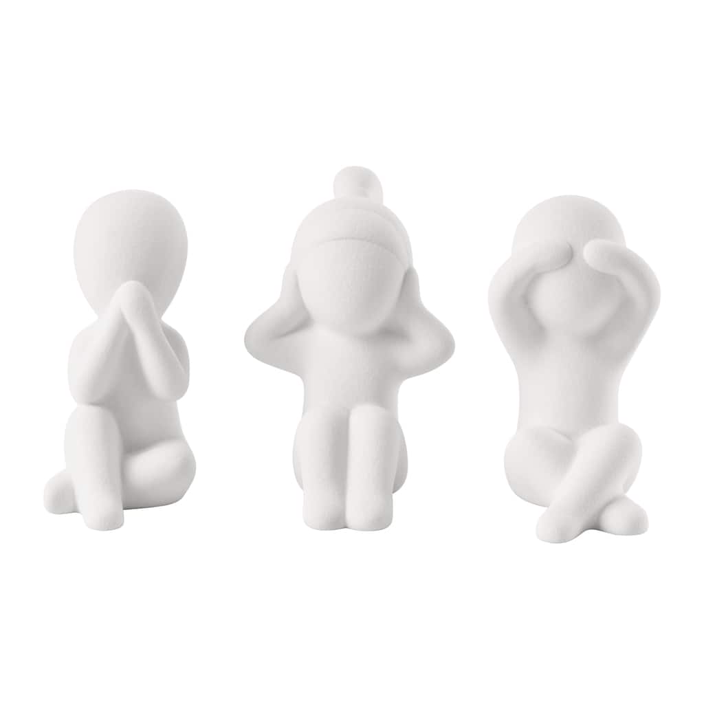 Abstract Three Wise Children Ceramic Figurines - 5.75" - Matte White - Set of 3