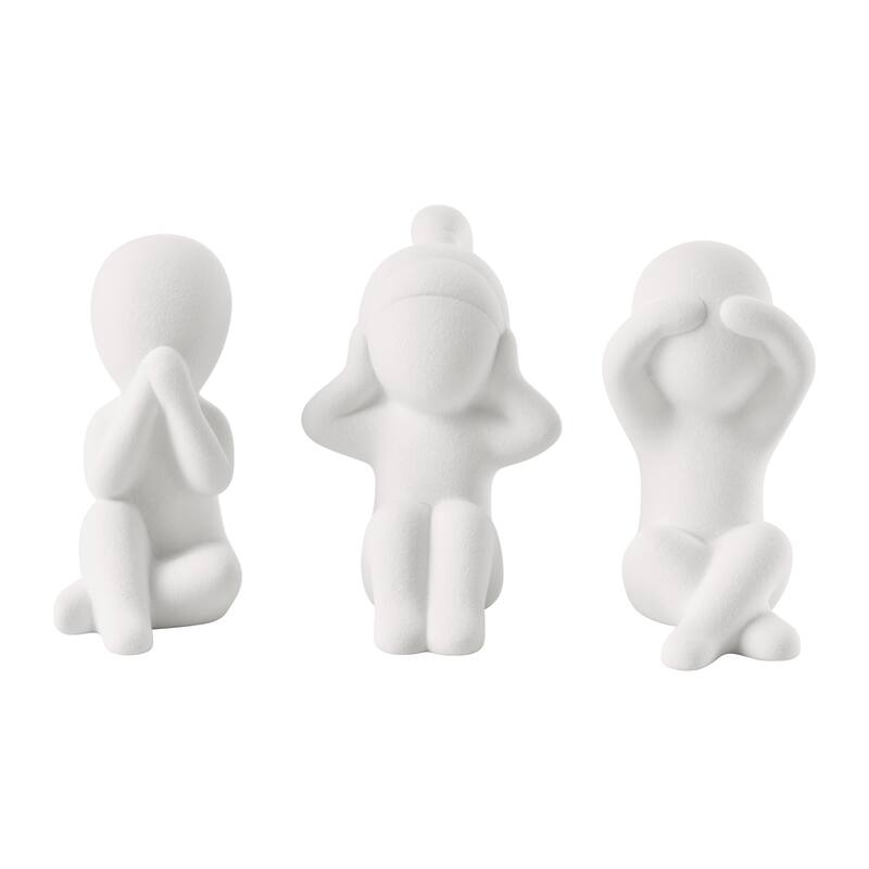 Abstract Three Wise Children Ceramic Figurines - 5.75" - Matte White - Set of 3