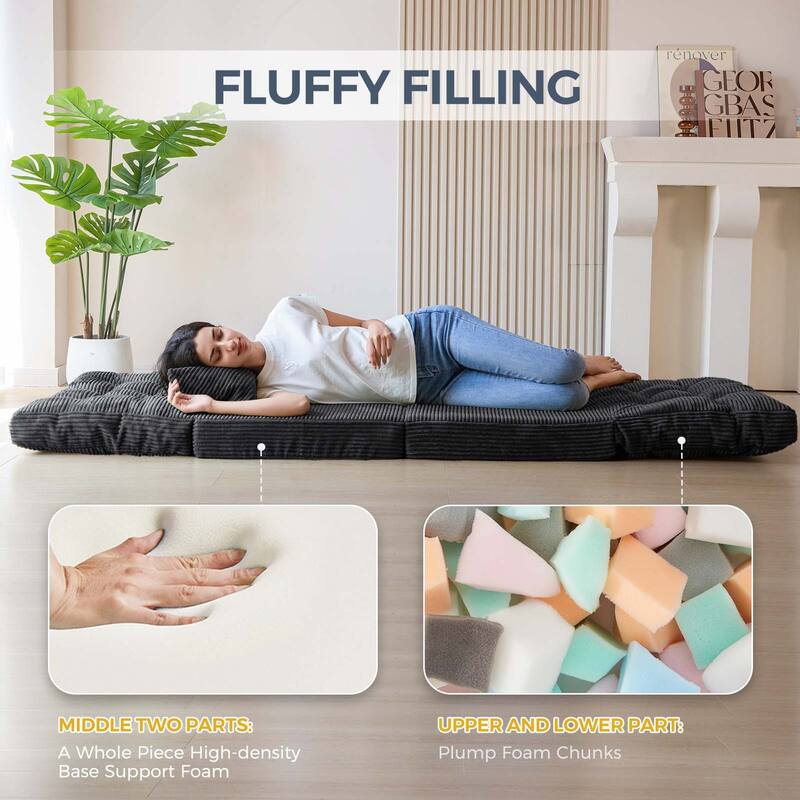 Corduroy Bean Bag Bed Tufted Folding Sofa Bed with Pillows