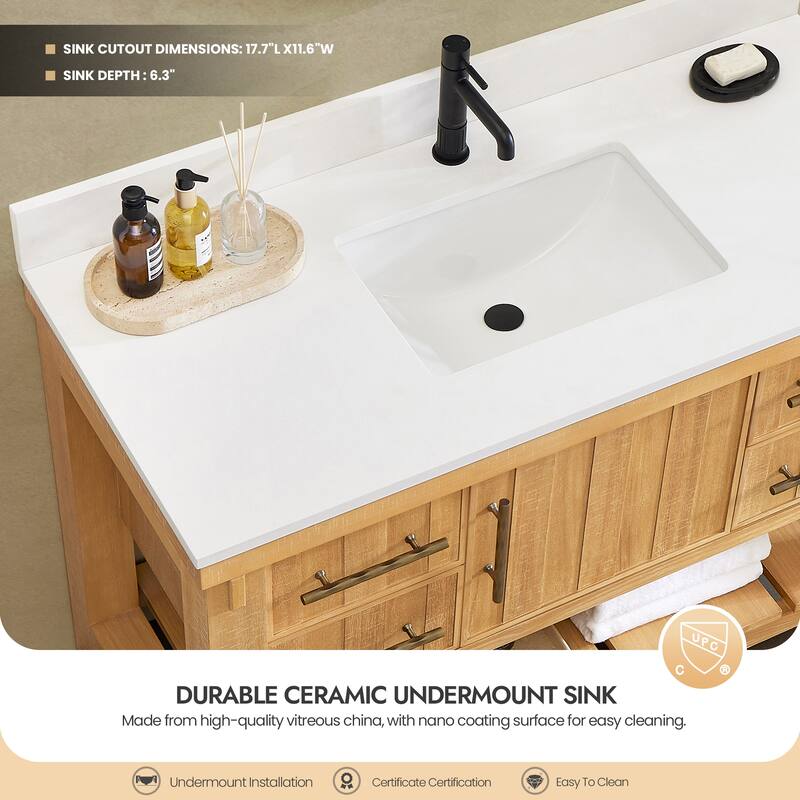 Paris Bath Vanity, Quartz Stone Top without Mirror