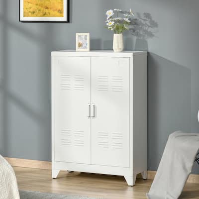 HOMCOM Industrial Style Steel Storage Cabinet, Metal Storage Organizer with 2-Tier Adjustable Shelves for Living Room or Home