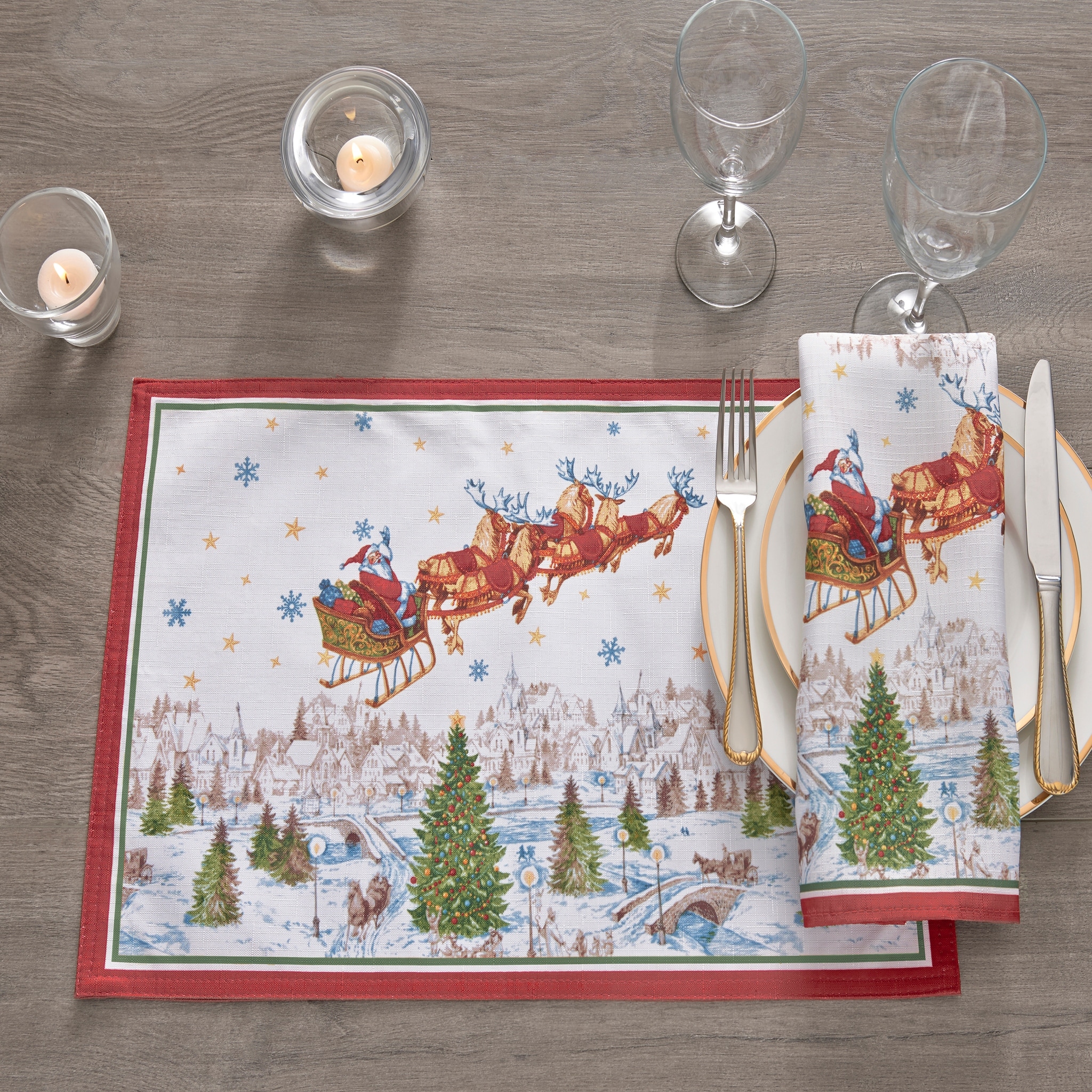 Santa's Snowy Sleighride Placemat, Set of 4 - 13"x19"