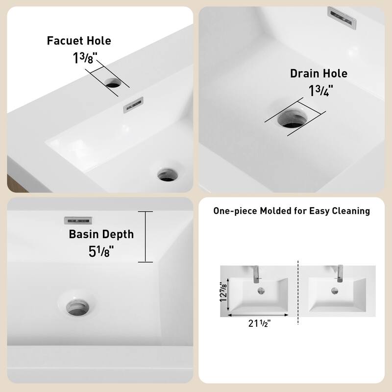 GDFStudio - Maxwell Floating Bathroom Vanity with Stone Resin Countertop & Soft-Close Drawers