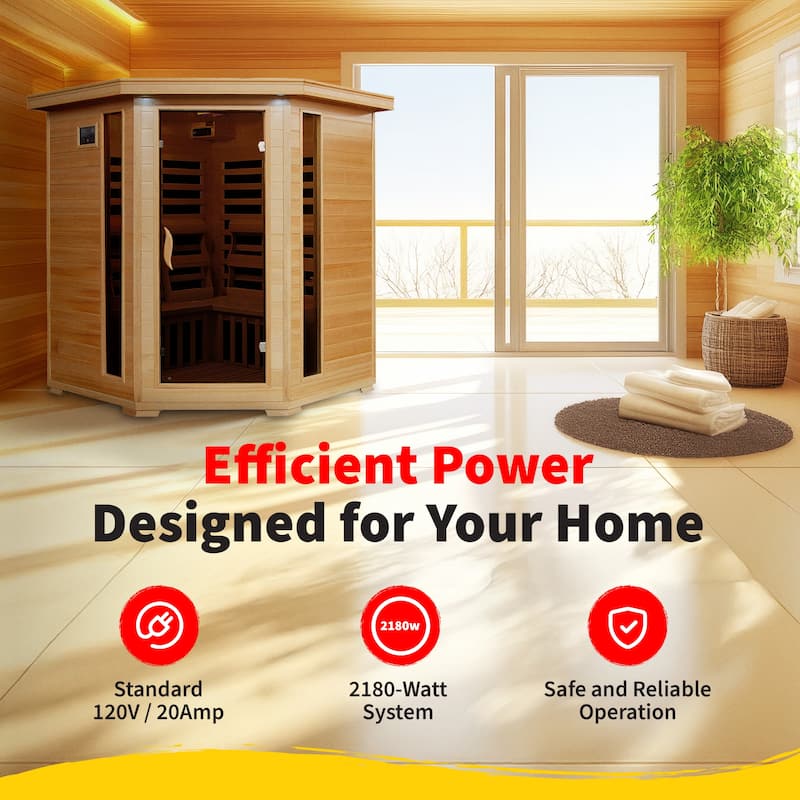 HeatWave Tucson 4-Person Hemlock Corner Infrared Sauna with 10 Carbon Heaters