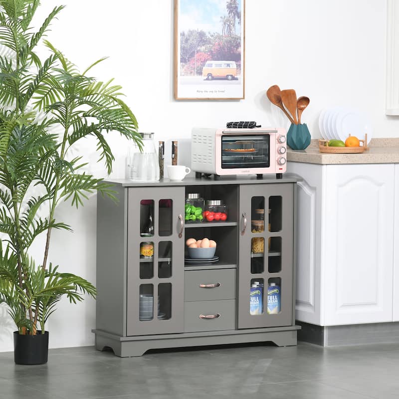 HOMCOM Modern Sideboard Storage Console Cabinet with Glass Door and Drawer for Kitchen, Living & Dining Room