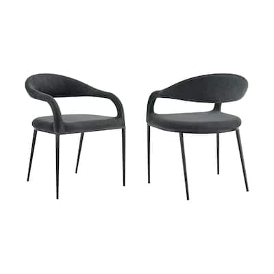 Set of 2 Grey Upholstered Dining Armchairs with Metal Legs and Open Back for Living or Dining Room - 30”H x 21”W x 22”D