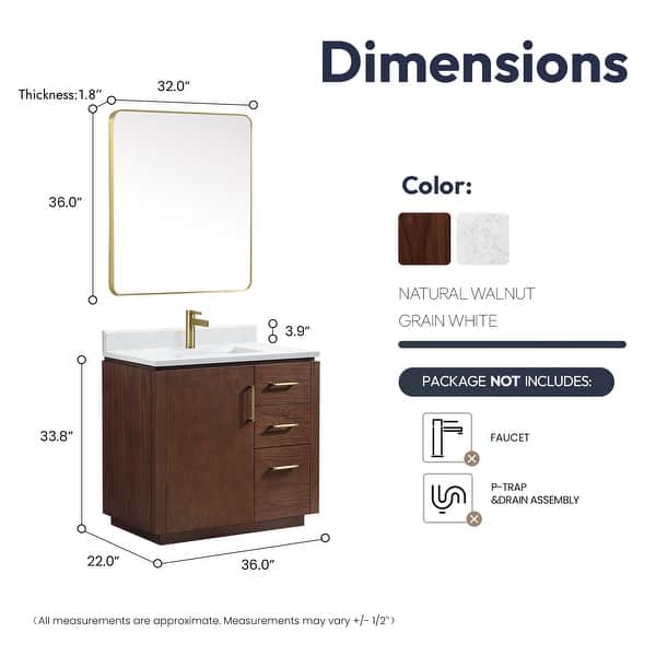 dimension image slide 8 of 16, San Single Bath Vanity with Composite Stone Top and Mirror