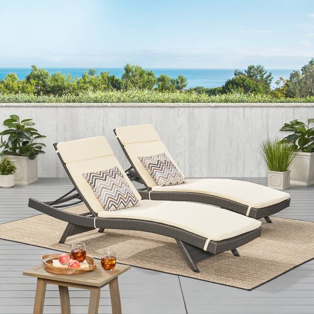 Salem Outdoor Wicker Lounge with Water Resistant Cushion (Set of 2) by Christopher Knight Home