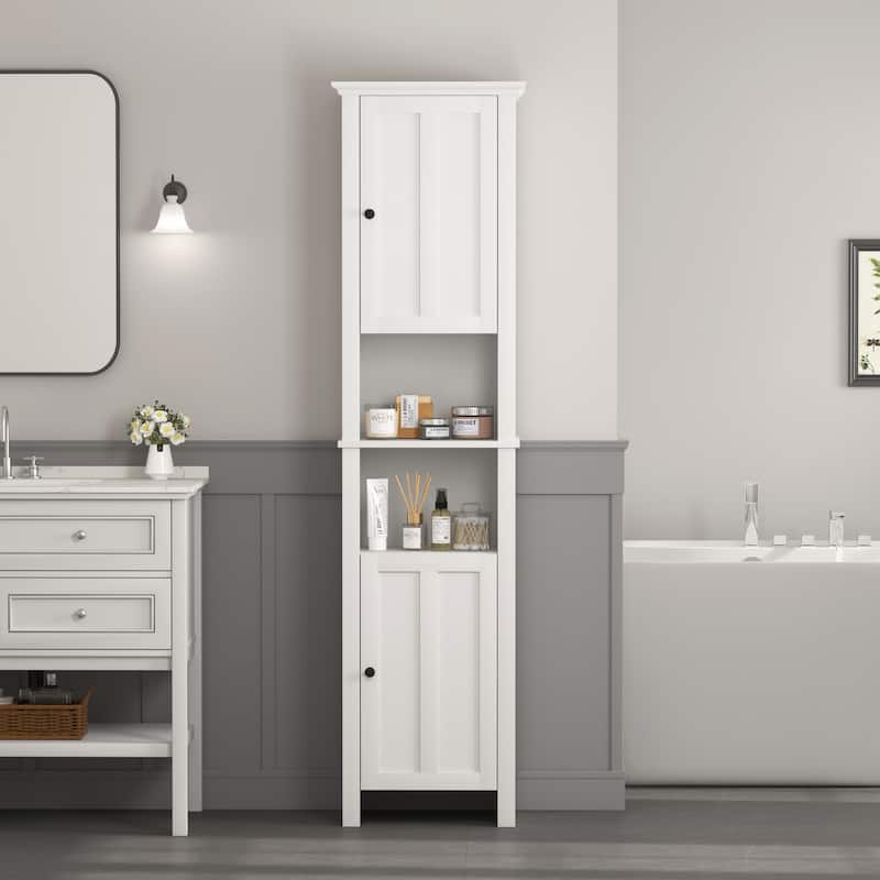 Tall Bathroom Storage Cabinet, Double Door Wood Corner Cabinet, Kitchen Pantry Cabinet with 6 Shelves for Laundry Room, Kitchen