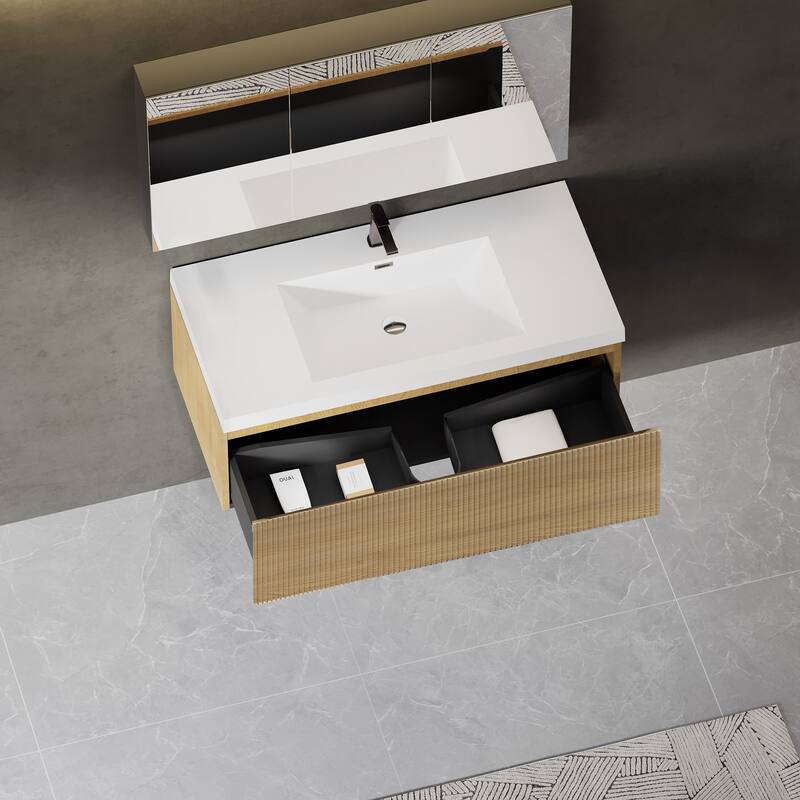 Wall Mounted Bathroom Vanity with Solid Surface Sink