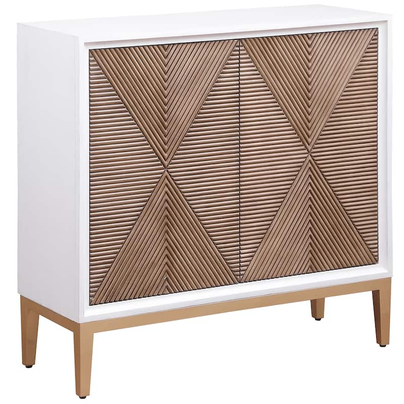 Gretchen 2-Door Wood Fluted Parquet Cabinet White And Brown - Distressed White