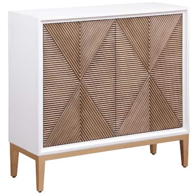 Gretchen 2-Door Wood Fluted Parquet Cabinet White And Brown