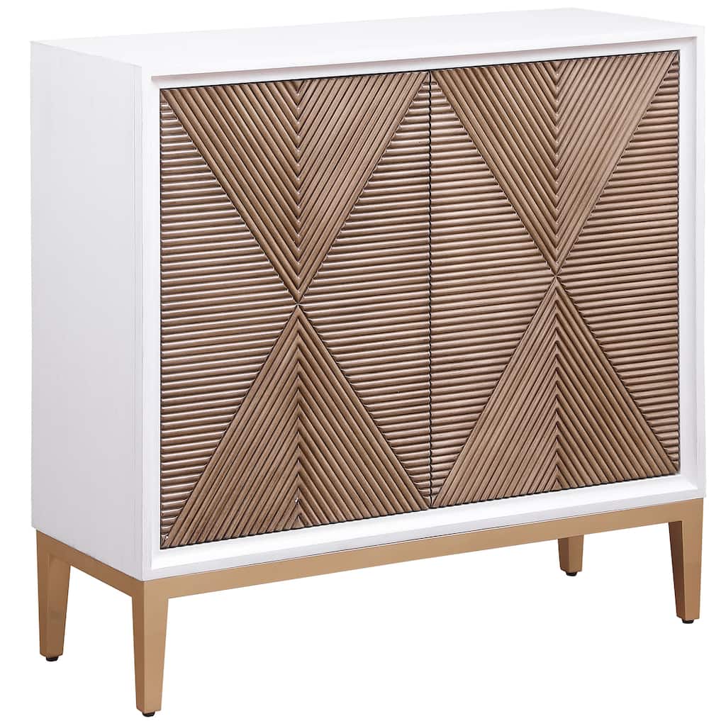 Gretchen 2-Door Wood Fluted Parquet Cabinet White And Brown