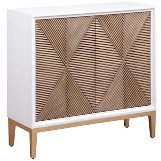 Gretchen 2-Door Wood Fluted Parquet Cabinet White And Brown