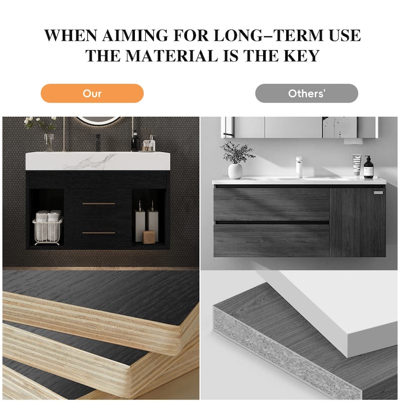 29.9-inch floating bathroom vanity with sintered stone countertop and ceramic undermount sink