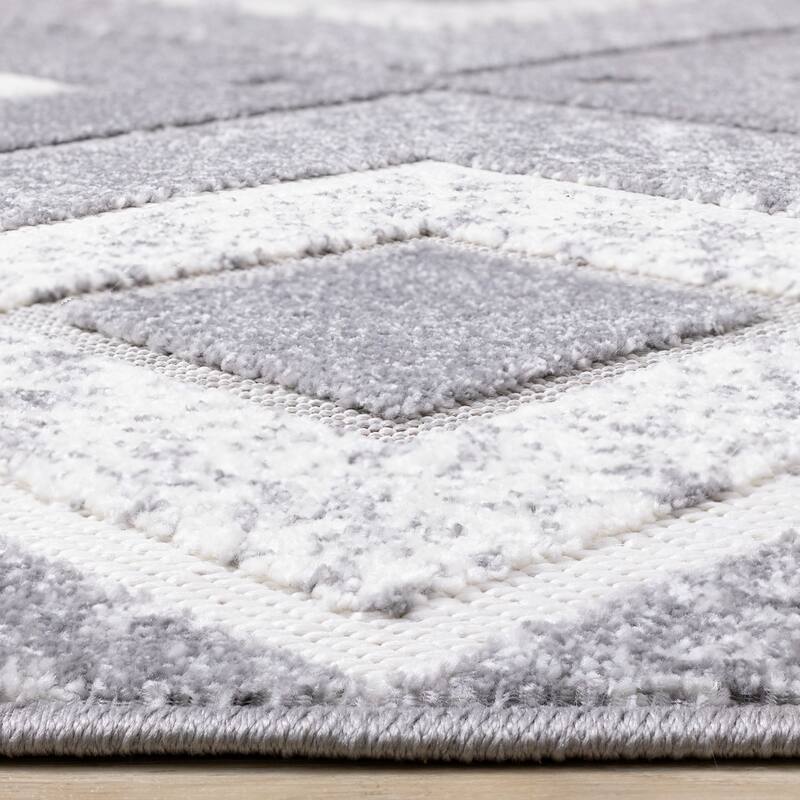 Oslo Collection - Grey/Cream Modern Diamonds Textured Area Rug