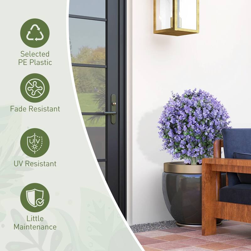 HOMCOM Set of 2 1.3ft (15.8") Artificial Boxwood Topiary Ball Bush with Integrated Ground Stake, Faux Plants