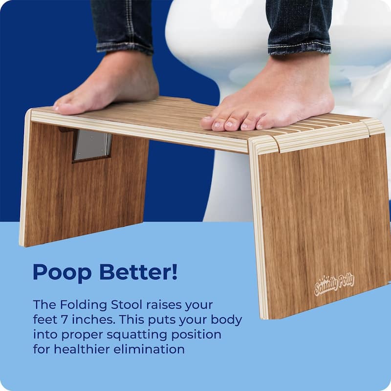 Squatty Potty Oslo Teak Folding Toilet Stool, Compact Stylish and Space-Saving Design for Better Bathroom Posture