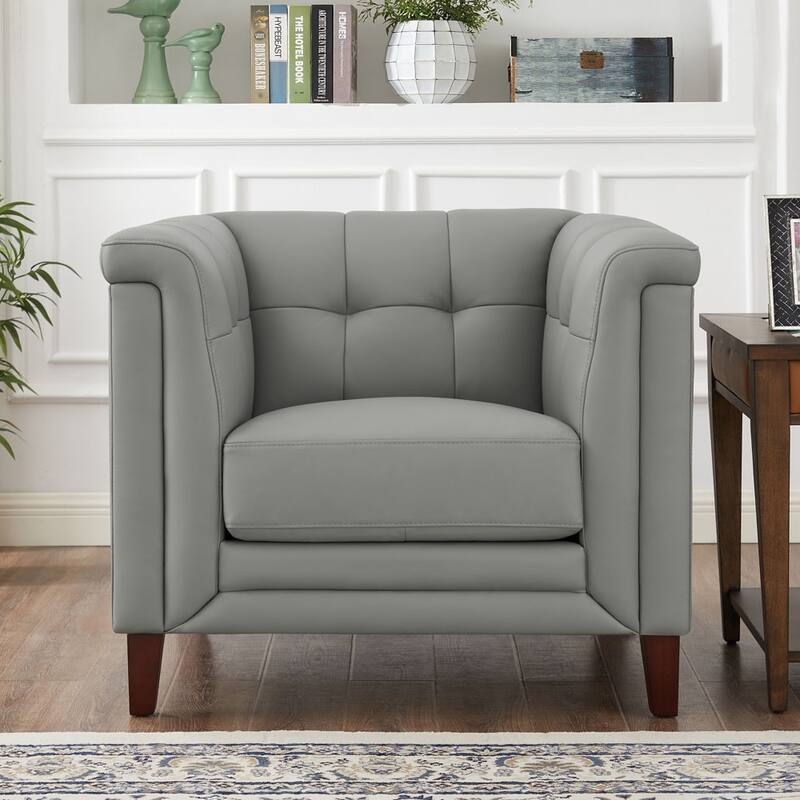 Hydeline Arvo Top Grain Leather Chair with Feather, Memory Foam and Springs - Silver Gray
